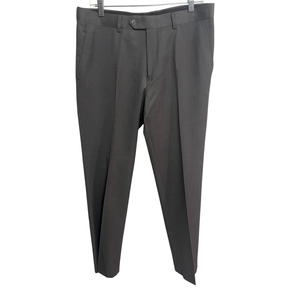 Bar III Mens Slim Fit Dress Pants 34x32 Gray 100% Wool Flat‎ Front Trousers